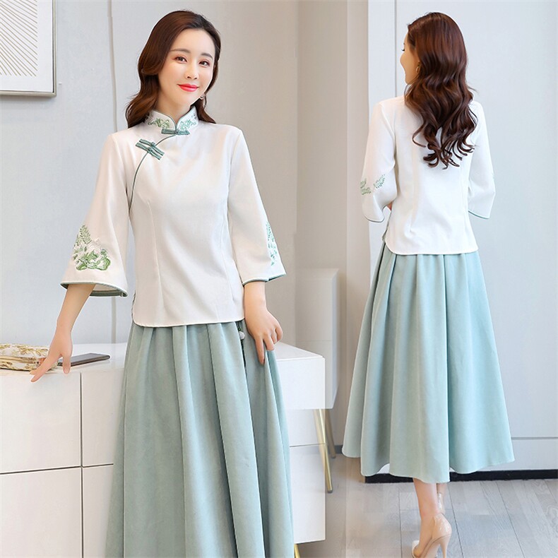 芷墨秋装新款风绣花两件套装裙民风套装裙，女装连衣裙，芷墨服饰