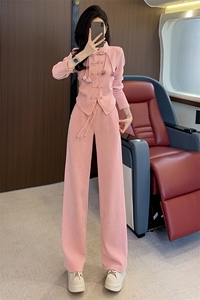 女秋季新中式民族风盘扣开叉上衣休闲阔腿裤套装图片