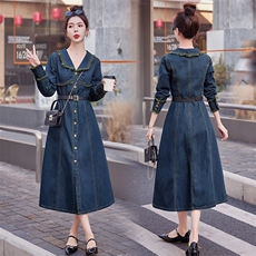 （现货）2026春秋装新款复古色毛边翻领牛仔连衣裙（配腰带），女装连衣裙，印象茜