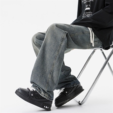 M-8XL春季美式复古牛仔裤特大码宽松直筒裤子阔腿长裤NZ9009/P58，男装牛仔裤，电商B238