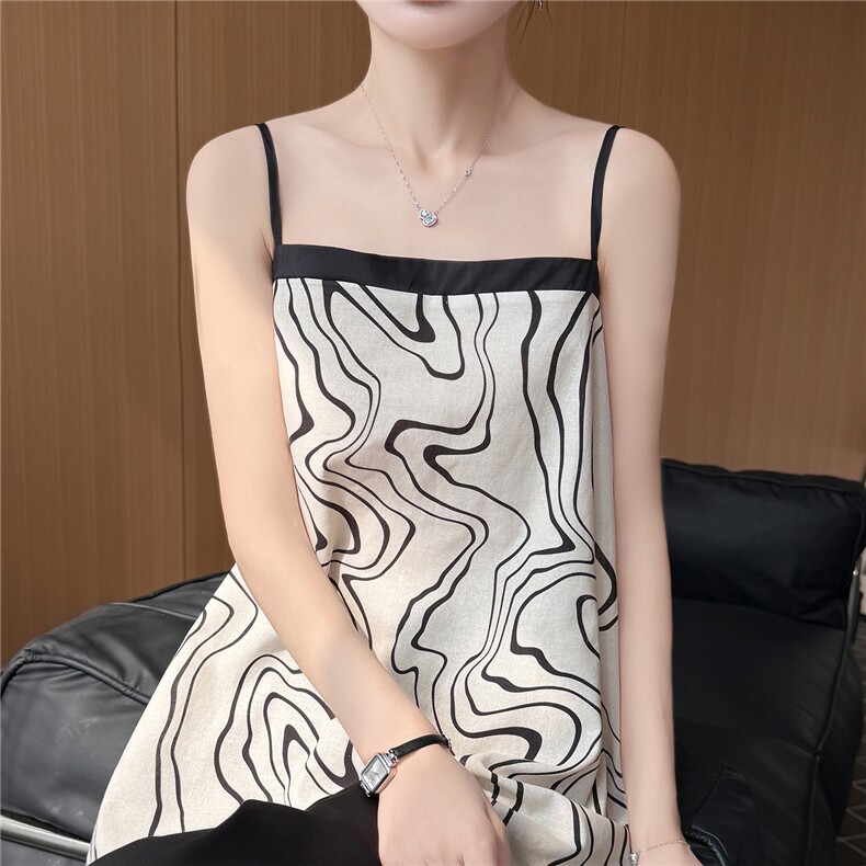 LILY同款天丝麻几何图案吊带,女装背心吊带,圣丽羊绒