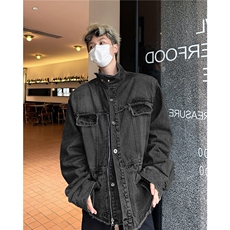 美式复古毛边牛仔外套男春秋款潮牌毛边夹克，男装工装外套，星座716-3
