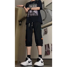 抖音品质）夏季高街宽松束脚华夫格七分运动裤货号QF25，女装休闲裤，电商A063