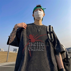 直播品质重磅240克美式复古蜡染水洗做旧宽松短袖t恤T1211-P38，男装T恤，电商A486