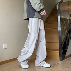 裤子男2025秋新款痞帅褶皱伞兵裤宽松直筒休闲运动长裤潮，女装休闲裤，四季星座505