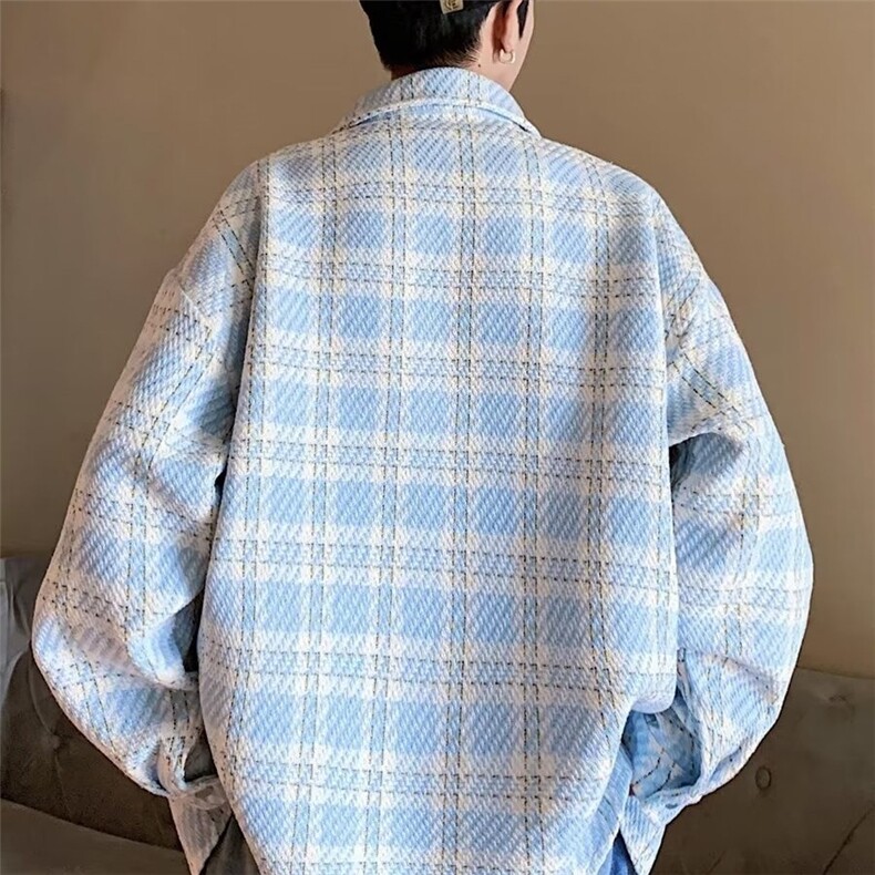 635-P48秋装男款小香风外套2025新款高级感格子潮牌衬衫,男装衬衫,电商B323A