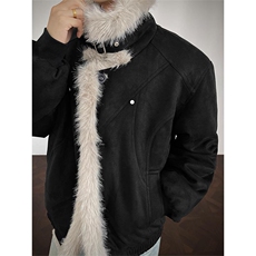 现货重磅硬挺boxy羽绒棉衣座山雕大毛毛领洗水麂皮棉服冬外套，男装棉衣，电商A486-1