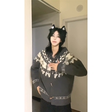 重磅秋冬北极绒开衫毛衣美式复古休闲慵懒风牛角扣针织衫连帽外套，男装针织衫/毛衣，电商A486