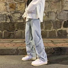 欧美嘻哈裤子男春ins潮牌高街宽松绑带牛仔裤N8066P45，男装牛仔裤，星座1116-2