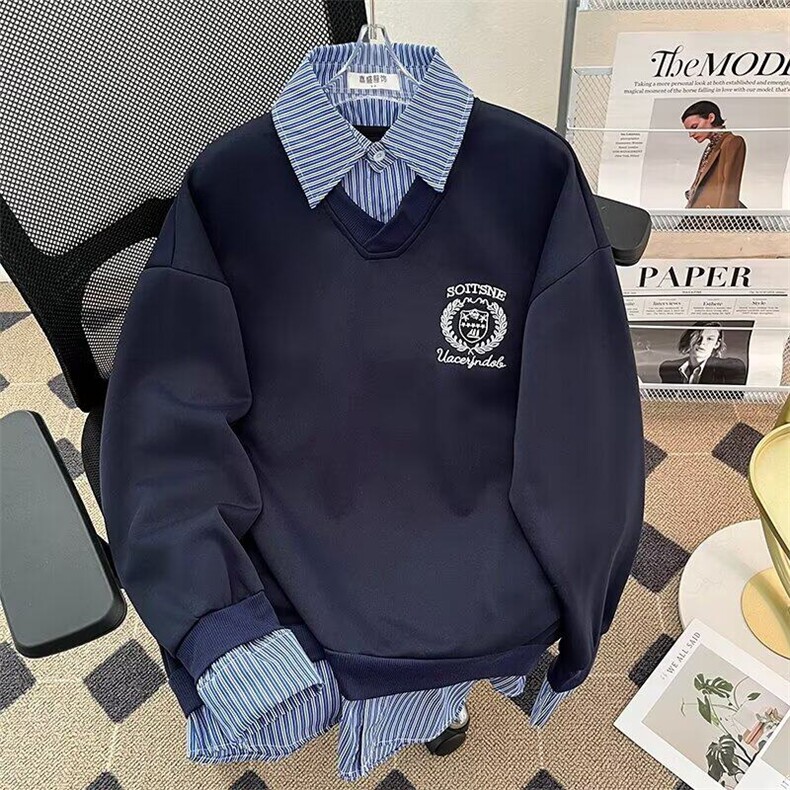 美式学院风假两件情侣卫衣男女春秋设计感长袖上衣外套WB446-P53,男装卫衣,星座412-2