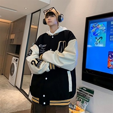男秋季外套潮牌街头毛呢拼皮棒球服夹克Z901P55，男装夹克，星座1116-2