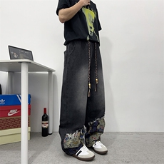 水洗做旧重工拼接牛仔裤新款潮流宽松休闲阔腿裤，男装牛仔裤，星座410-6（原星座1304-1）