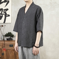 夏装新款风男装棉麻男士短袖唐装衬衫C005P85，男装T恤，钱塘802