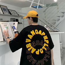 潮高街刺绣t恤oversize美式短袖男ins情侣短袖T014-P33，男装T恤，星座308B-1