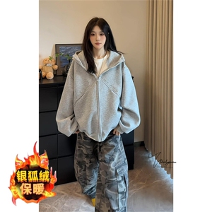 设计感铆钉拼接加绒卫衣外套男秋季美式高街连帽卫衣WY240-P62,橘色带披肩卫衣穿搭图片