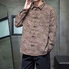 2026春装新款灯芯绒清明上河图风盘扣唐装汉服2535-P60，男装民族服装，电商A057B