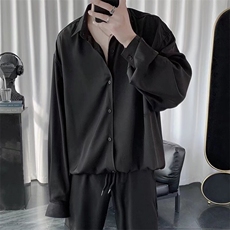 C129-P25秋季暗黑系纯色薄款衬衫男士炸街潮流宽松bf上衣，男装衬衫，电商B323A