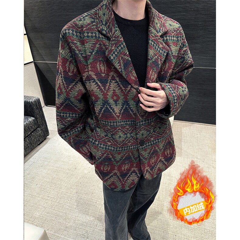 加绒加厚提花复古西装毛呢大衣504-F65-P78控128（加绒P88控138）图片
