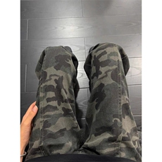 美式迷彩工装裤男生秋季高街cleanfit微喇伞兵裤高级感直筒弯刀裤，男装牛仔裤，星座1008