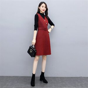 洋气时尚套装女2021秋新款女装两件套连衣裙气质显瘦打底套裙图片