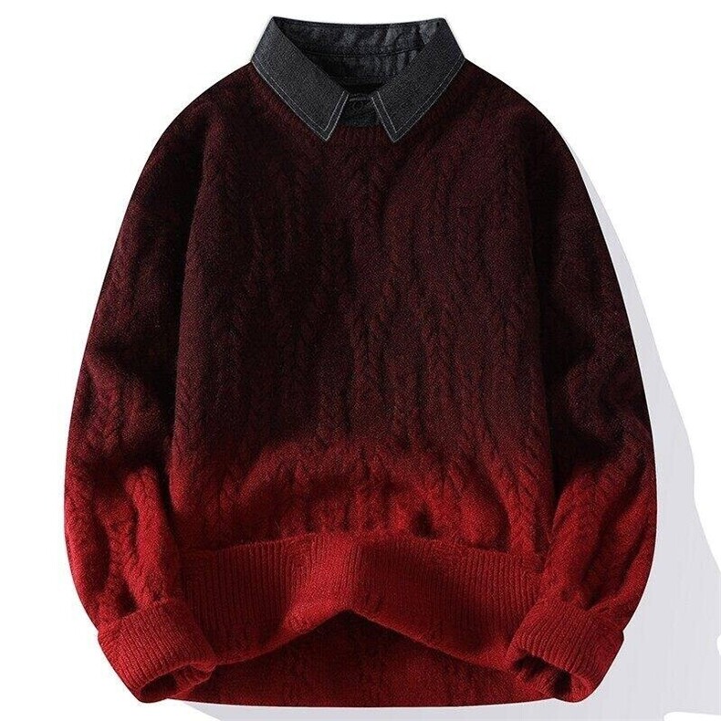 84597-特P80秋冬新款休闲毛衣男针织打底衫假两件衬衫领外套，男装针织衫/毛衣，电商D310B