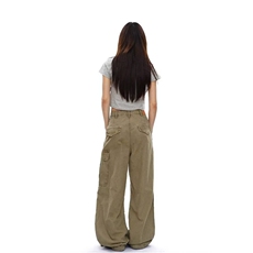 美式复古多口袋褶皱工装裤男女高街潮牌做旧宽松直筒阔腿裤子，男装工装外套，星座410-6（原星座1304-1）