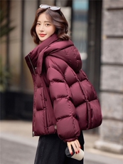 短款羽绒服女冬季2025新款小个子高端品牌时尚宽松白鸭绒连帽外套，女装羽绒服，靓衣阁