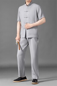 夏季冰丝短袖t恤2023夏装新款休闲风套装唐装宽松一套男装图片