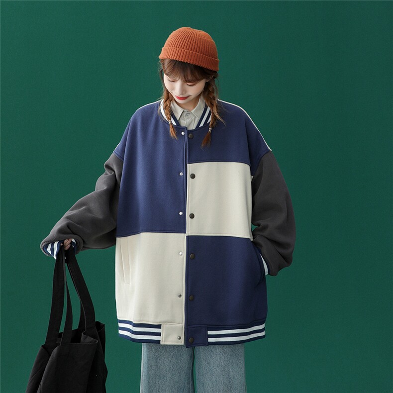 ！中性秋季设计感拼接撞色宽松休闲情侣棒球服-G430P75控98--，女装职业装，A247A