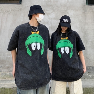 情侣装高街美式水洗印花圆领宽松短袖T恤男半袖潮 D243 P38男类图片