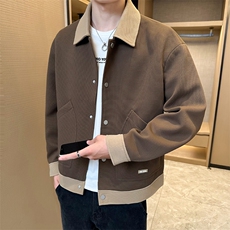 高端毛呢工装翻领呢子针织拼色夹克外套男DS-A329-JK2336-P105，男装夹克，电商A329