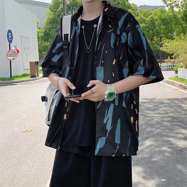 短袖衬衫春款男港风潮流C4P28图片