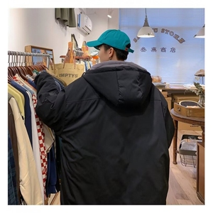 假两件棉衣男港风宽松百搭工装棉袄外套冬季潮牌加厚连帽棉服图片