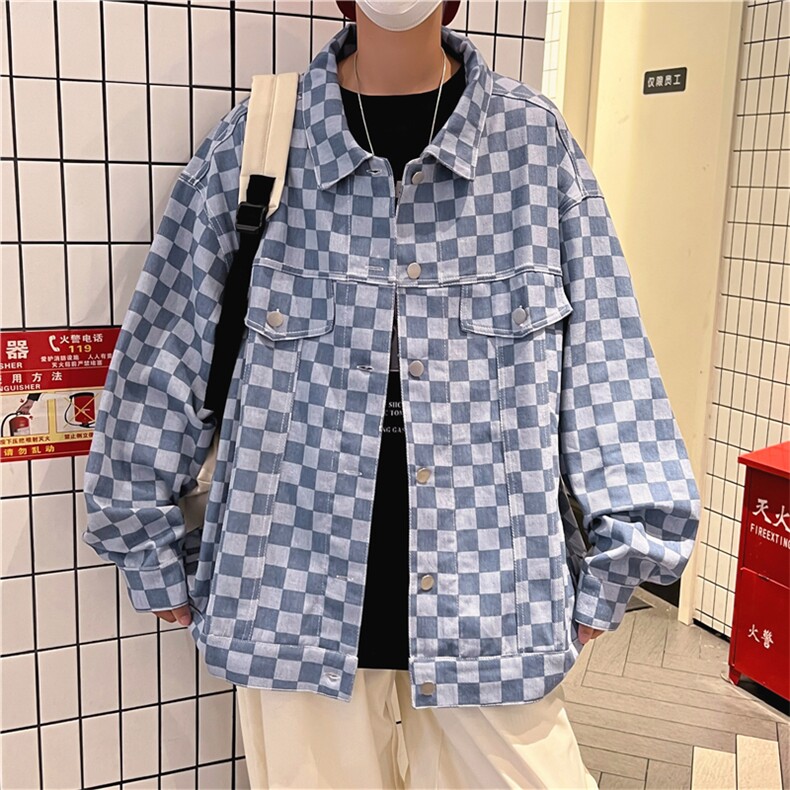 棋盘格衬衫男长袖小众搭高级感休闲外套港风日系JK08523-P58,男装夹克,星座308B-1