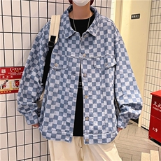 棋盘格衬衫男长袖小众搭高级感休闲外套港风日系JK08523-P58，男装夹克，星座308B-1