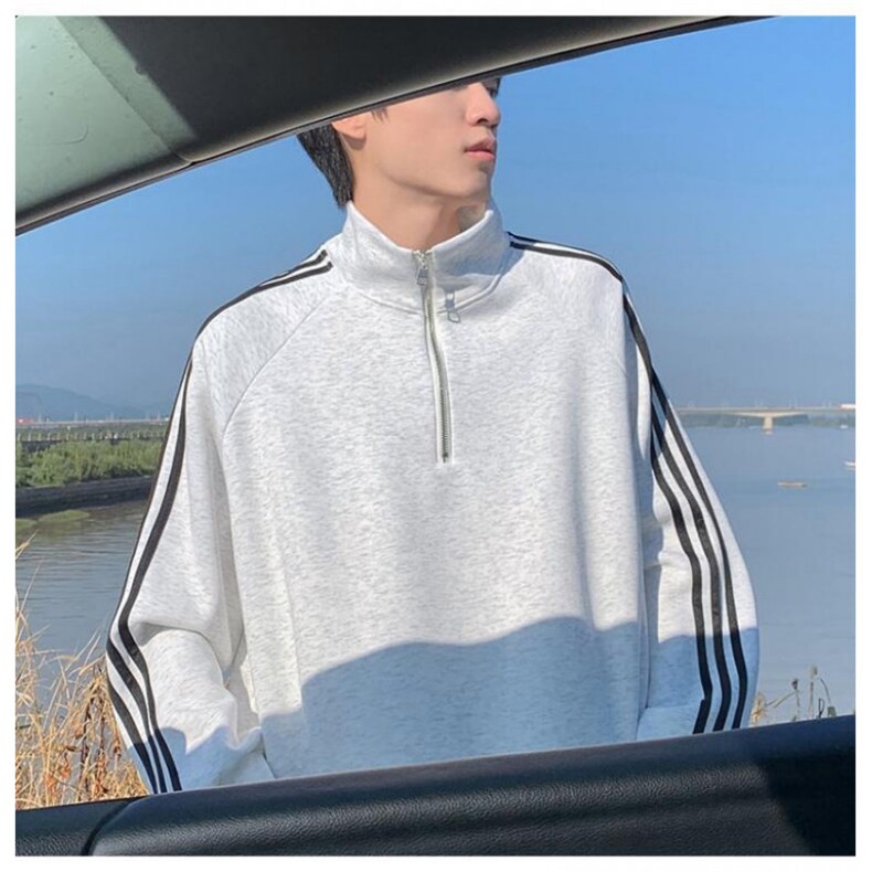 wassuphappy美式半拉链卫衣男秋冬季潮牌条纹休闲外套宽松上衣服,男装卫衣,星座715-7