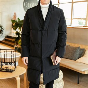 2020冬季新款男装风中长款棉服外套盘扣棉衣 M08模特图图片