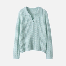 康宝莱纱~75%山羊绒25%桑蚕丝！捞抡复古针织衫女polo领宽松毛衣，女装羊绒衫，启东羊绒