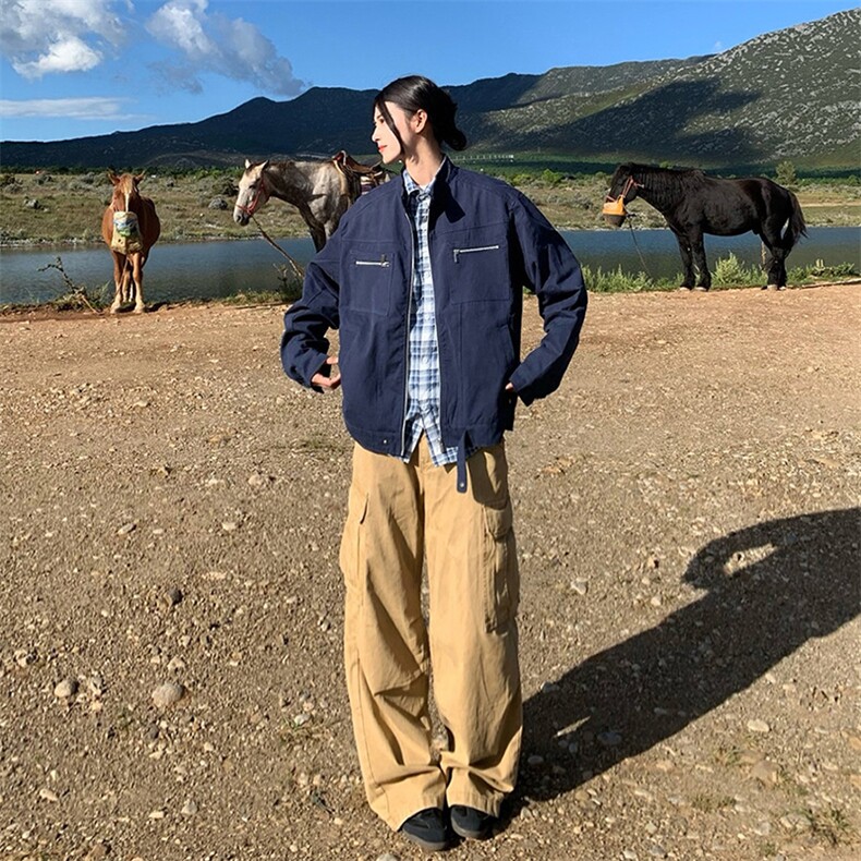 26春装高品质老钱风立领夹克外套男女美式潮牌拉链工装风宽松上衣，男装夹克，电商A486