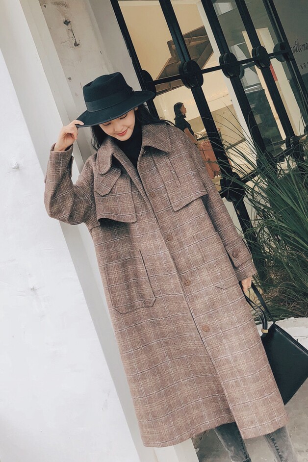 大货已出赫本风显瘦格子大衣F1315-D159P155控225带视频白底平铺,女装毛呢外套,沁古纱衣
