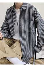 港风休闲宽松衬衣外穿条纹百搭长袖衬衫男CS23/，男装衬衫，电商D202