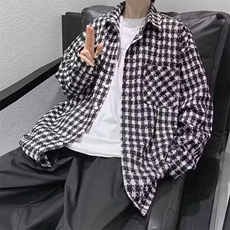 F572P48秋季毛呢夹克外套男长袖格子衬衫秋天韩版文艺宽松外套，男装夹克，星座512-6