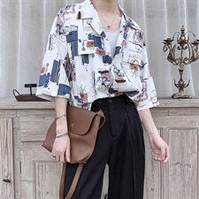 2022夏季短袖衬衫宽松韩版印花衬衣潮XZ518-2-CY07，男装衬衫，四季星座518-2