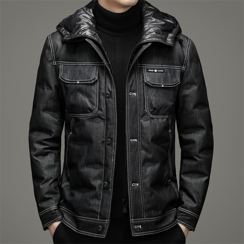 冬季男士新款可脱卸内胆牛仔羽绒服中年男装连帽加厚保暖鹅绒外套，男装羽绒服，电商B212（原钱塘6029）