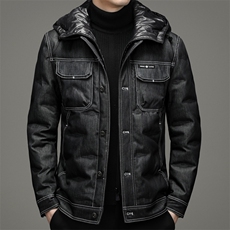 冬季男士新款可脱卸内胆牛仔羽绒服中年男装连帽加厚保暖鹅绒外套，男装羽绒服，电商B212（原钱塘6029）