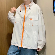 夏季潮牌外搭休闲防晒衣男港风宽松袖子撞色拼接薄款夹克上衣，男装夹克，星座410-7