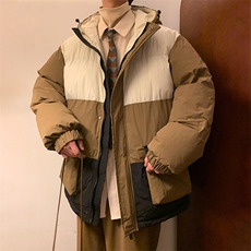 港风2026新品冬季宽松情侣装撞色棉衣棉服冬装加厚外套D008-P100，男装棉衣，星座717