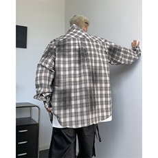 美式复古衬衫男女春秋季脏染格子衬衣宽松情侣设计感上衣，男装衬衫，星座505-2（原电商A260-1)
