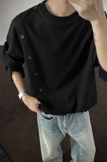 现货圆领卫衣男秋季新款小众斜扣设计感长袖T恤-A2209TP35控68，男装T恤，电商B241