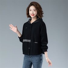 时尚百搭千鸟格拼接连帽外套显瘦保暖冬装女装短款上衣，女装短外套，余墨